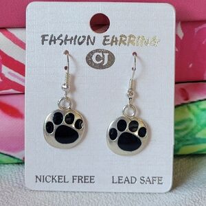 Silver Paw Print Dangle Earrings